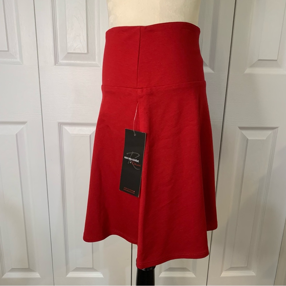 NWT Rekucci SzSm red A Line wide waist band rayon blend skirt - Picture 6 of 11